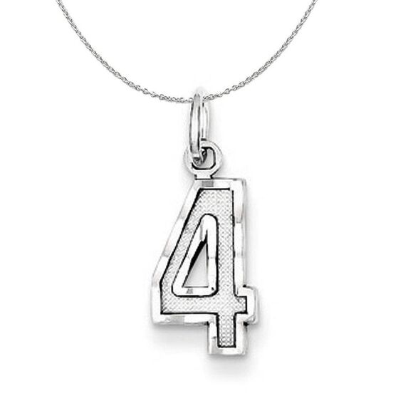 Silver, Varsity Collection, Small D/C Number 4 Necklace - 24 In - Picture 1 of 8